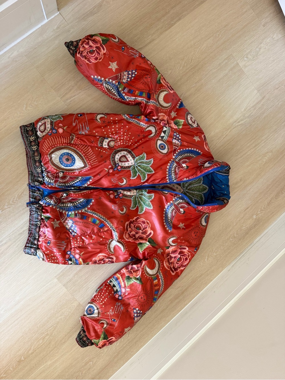 FARM Rio Blue Embroidered-Style Patterned Puffer Jacket - Picture 3 of 7